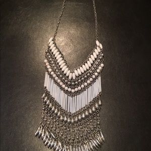 New Silver and white tribal bib necklace